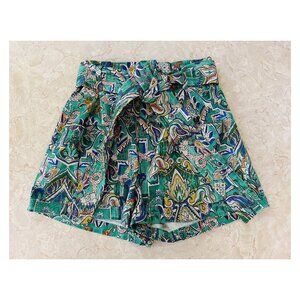 Chufy Sz XS Memories of Ancient Burma Print High Waisted Belted Shorts